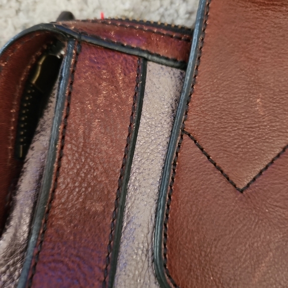 Fossil Long Live Vintage Gray And Brown Crackled Leather Reissue Bag - Picture 14 of 15